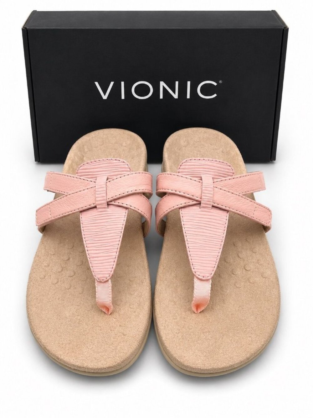 Vionic Rest Karley Toe Post Sandal Strappy Flats Roze Pink Size 6 WIDE EU 36